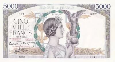 France 5000 Francs Victory- 20-07-1939 - Serial Q.237