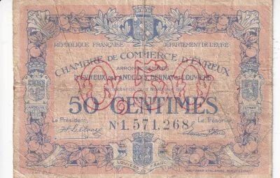 France Billet 50 Centimes Chambre de Commerce d\'�vreux 1915