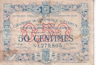 France Billet 50 Centimes Chambre de Commerce d\'�vreux 1920 - N�1,279,805