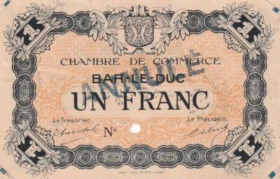 France Bon 1 Franc - Chambre de Commerce de Bar-le-Duc - 1918 - Annul�