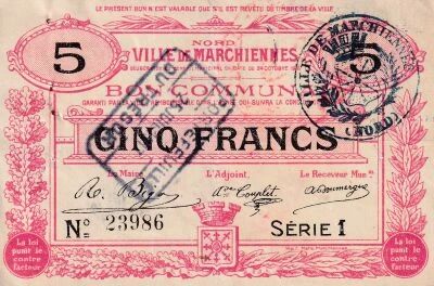 France Bon Communal 5 Francs - Ville de Marchiennes (Nord) - S�rie 1