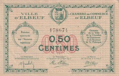 France Bon de 50 Centimes - Chambre de Commerce d\'Elbeuf - 1914-1925