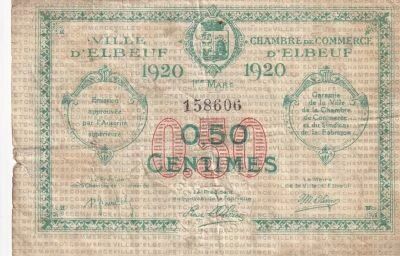 France Bon de 50 Centimes - Chambre de Commerce d\'Elbeuf - 1er Mars 1920