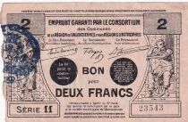 France Bon de n&eacute;cessit&eacute; 2 francs - Mai 1916 - Valenciennes - S&eacute;rie 11