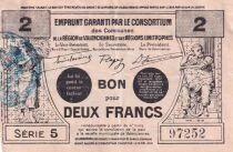 France Bon de n&eacute;cessit&eacute; 2 francs - Mai 1916 - Valenciennes - S&eacute;rie 5