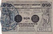 France Bon de n&eacute;cessit&eacute; 50 centimes - Mai 1916 - Valenciennes - S&eacute;rie 12