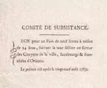France Bon pour un Pain de 9 Livres - 24 Sous - Loiret - Comit&eacute; de Subsistance - 1789