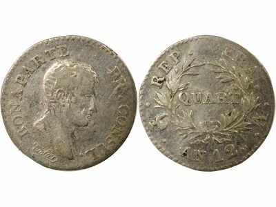 France Bonaparte - Silver Quater Franc - Year 12 A Paris
