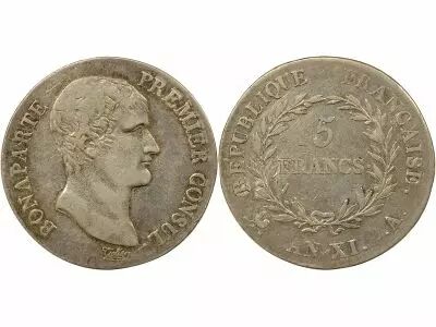 France Bonaparte Ist Consul - 5 Silver Francs - Year XI A Paris