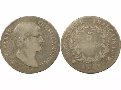 France Bonaparte Ist Consul - 5 Silver Francs - Year XI MA Marseille