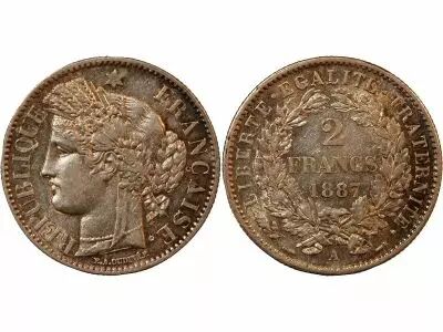 France C�r�s - 2 Francs 1887 A Paris - Avec L�gende