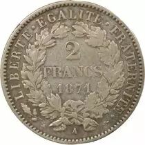 France C&eacute;r&egrave;s - 2 Francs Argent, IIIe R&eacute;publique - 1871 A Paris