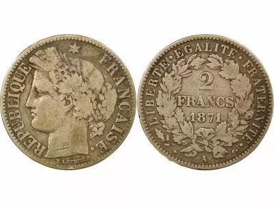 France Ceres - 2 Silver Franc, IIIrd Republic - 1871 A Paris