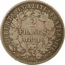 France Ceres - 2 Silver Franc, IIIrd Republic - 1871 A Paris