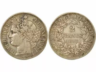 France Ceres - 2 Silver Franc, IIIrd Republic - 1887 A Paris