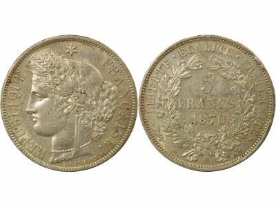 France C�r�s - 5 Francs Argent, avec L�gende - 1870 A Paris