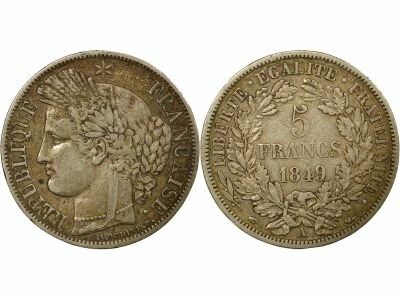 France C�r�s - 5 Francs Argent, IIe R�publique - 1849 A Paris