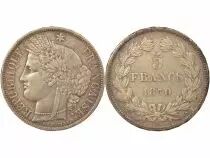 France Cérès - 5 Francs Argent, sans Légende - 1870 A Paris