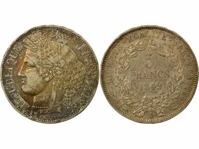 France C�r�s - 5 Francs Argent 1849 A Paris