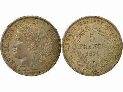 France Ceres - 5 Francs Silver, with Lettering - 1870 A Paris