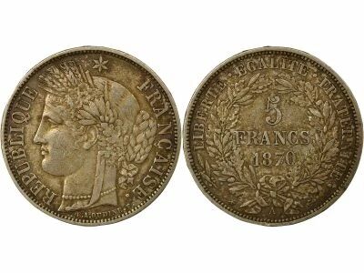 France Ceres - 5 Francs Silver, with Lettering - 1870 A Paris