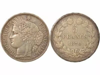 France Ceres - 5 Francs Silver, without Lettering - 1870 A Paris