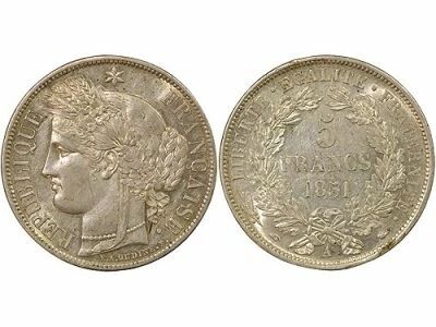 France Ceres - 5 Silver Francs, IInd Republic - 1851 A Paris