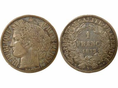 France C�r�s - Franc Argent, IIIe R�publique - 1872 K Bordeaux