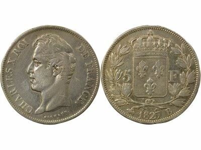 France Charles X - 5 Francs Argent, 2e Type - 1827 B Rouen