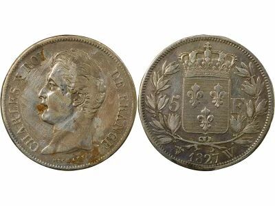 France Charles X - 5 Francs Argent, 2e Type - 1827 W Lille