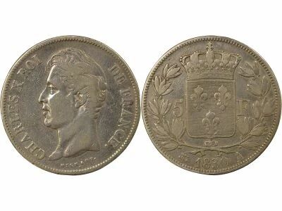 France Charles X - 5 Francs Argent, 2e Type, tr. en Creux - 1830 A Paris