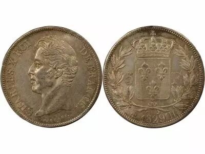 France Charles X - 5 Francs Argent, Tranche en Creux - 1829 H La Rochelle
