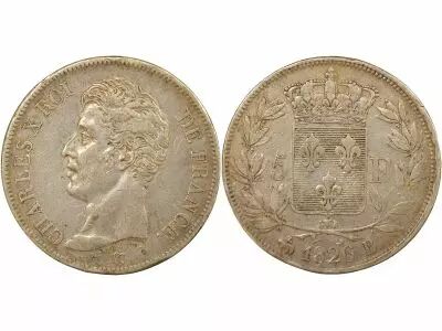 France Charles X - 5 Silver Francs, 1st Type - 1826 B Rouen