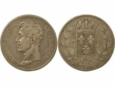 France Charles X - 5 Silver Francs, 1st Type - 1826 H La Rochelle