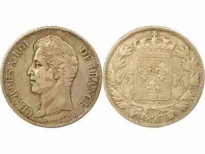 France Charles X - 5 Silver Francs, 2nd Type - 1827 W Lille