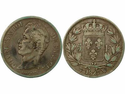France Charles X - 5 Silver Francs, 2nd Type - 1827 W Lille
