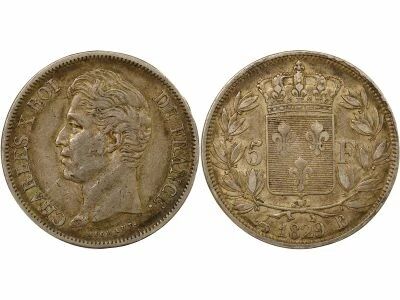 France Charles X - 5 Silver Francs, 2nd Type - 1829 B Rouen
