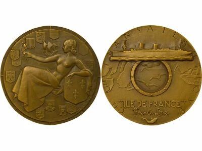France Cie G�n. Transatlantique - Bronze Medal, SS Ile de France - 1949