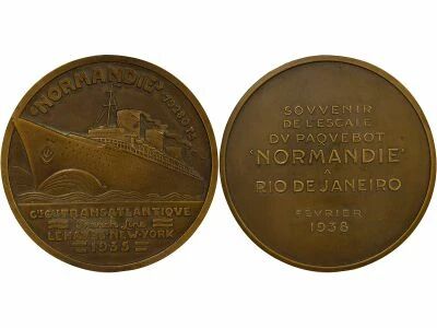 France Cie G�n. Transatlantique - Bronze Medal, Stop over of the SS Normandie at Rio - 1938