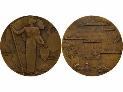 France Cie G�n�rale Transatlantique - Bronze Medal, Centenial - 1955