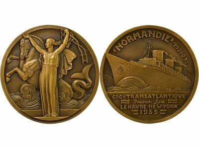 France Cie G�n�rale Transatlantique - Bronze Medal, SS Normandie - 1935