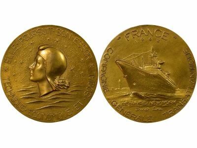 France Compagnie G�n�rale Transatlantique - M�daille Bronze Dor�, Le France - 1972