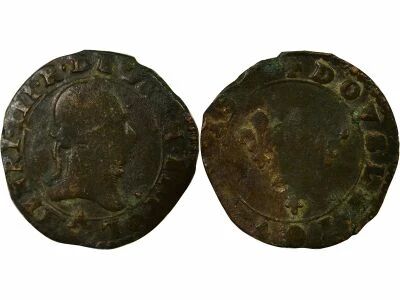 France Double Tournois, 2e Type, au nom de Henri III - 1591 / 1593 A Paris