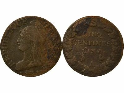 France Dupr� - 5 Centimes, Large Diameter - Year 8 A Paris