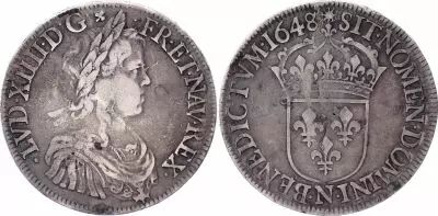 France Ecu Louis XIIII a la m�che longue - 1648 N Montpellier