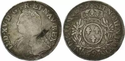 France Ecu Louis XV arms of France with sprays - 1729 9