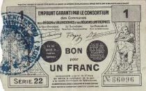 France Emergency Certificate, 1 Franc - November 1917 - Valenciennes - Series 22