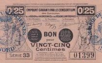 France Emergency Note 0.25 centimes - 1917 - Valenciennes - Series 33