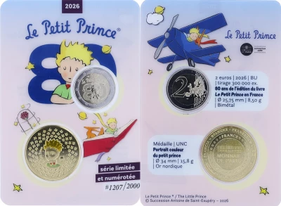 France Exclusive Coincard The Little Prince - 2 Euros FDC and mini coloured medal 2026