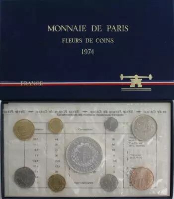 Coin France Monnaie de Paris Uncirculated set 1974 FDC.1974 1c